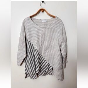 Habitat Women's XL Gray Striped Shirt Linen Maxi Lagenlook Tunic